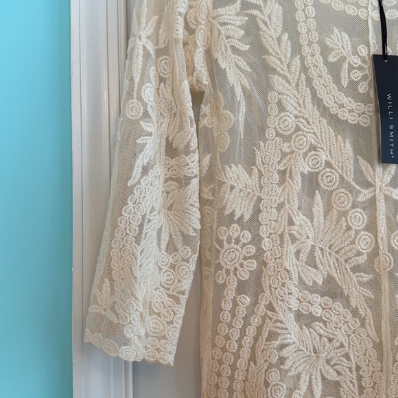 Willi Smith Cream Lace Embroidered 3/4 Sleeve Top XS Ivory Boho Chic Cottagecore - Picture 4 of 5